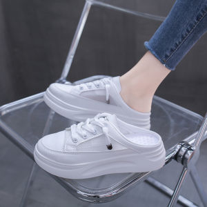 ❀☍ YUEBANCHUAN 半拖鞋女韩版帆布厚底外传ins大码 Baotou Half Slippers Womens Mesh Breathable Lazy Slip-On Sandals Leisure Outdoor Sports Inner Heightening Slippers包头半拖鞋女网面透气懒人套穿凉拖鞋休闲户外运动内增高拖鞋