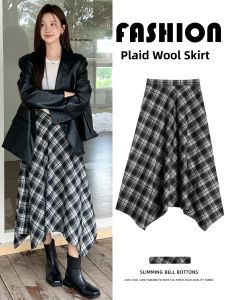 YAYANGREN | Irregular Plaid High Waist A-Line Skirt for Women