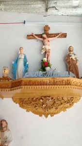 Kệ bàn thờ công giáo kệ gỗ pơ_mu điêu khắc hoa văn 90(cm) chất liệu gỗ pơ mu cao cấp trang trí bàn thờ gia đình công giáo