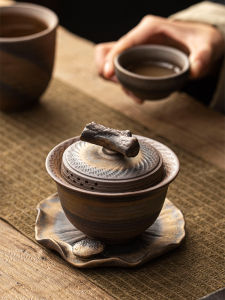 Rice Crop Residue Ceramic Cover Bowl Tea Cup Single Large Size Japanese Style Home Use Sancai Bowl Gongfu Tea Accessories