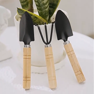 3 in 1 Set Alat Kebun Mini Gardening Tools Shovel Spade Rake Wooden Handle Untuk Tanaman Pasu Bunga Succulent