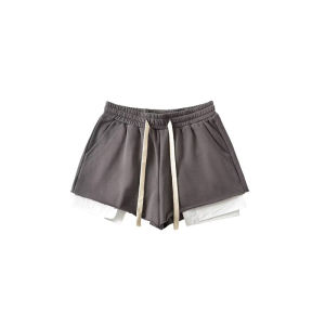 Cotton Ocean All-Matching Elastic Waistband Contrast Color Drawstring Leisure Shorts Womens Cut Wool Curling Exposure Pocket Sports Short Sweatpants