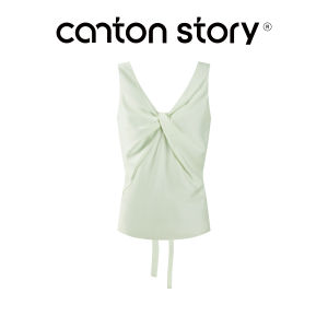 Cantonstory | V-Neck Knot Design Backless Sleeveless Camisole for Women Green Short Style