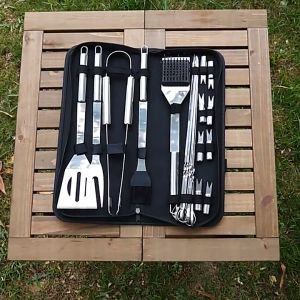 10in1 Peralatan BBQ Lengkap Stainless Portabel Alat Panggang Daging Spatula Grill Set