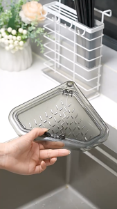 Triangular Sink Strainer Magnetic Sink Basket Magnetic Triangle Drain Basket Sink Corner Strainer Kitchen Waste Catcher for Food Scraps Fruits Vegetables – Durable Kitchen Sink Strainer for Asia