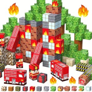 Fire department บล็อกแม่เหล็กของเล่นรถดับเพลิงสร้างเหมืองแม่เหล็กชุดสําหรับชายหญิง STEM Montessori Sensory Creative ก้อน