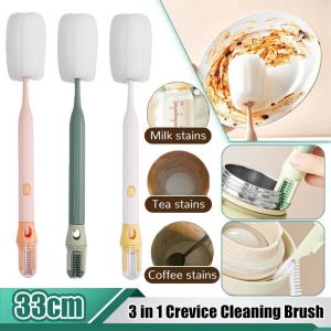 อุปกรณ์ทำความสะอาดขวดอเนกประสงค์ฟองน้ำล้างถ้วยแบบ3-In-1ด้ามยาว360 ° มุมไม่ตายเครื่องมือ สำหรับความสะอาดห้องครัวในครัวเรือน