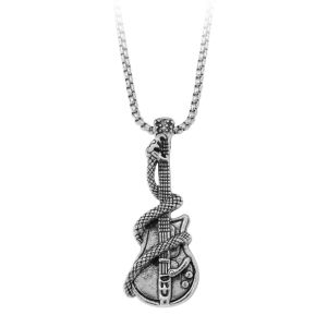 Vintage Gothic Guitar Snake Pendant Necklace Men’s Personalized Fashion Jewelry