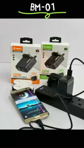 Pengecas Asal BMT-01- 120W Jenis C Penyesuai Pengecas Telefon Mikro BMT-Bm 01 Pengecas Pantas 3.0 Serasi untuk Android
