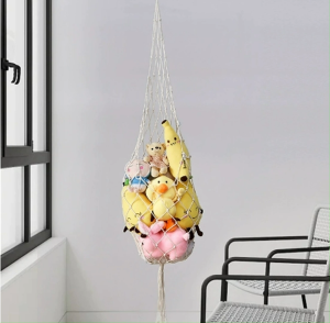 Bedroom decoration hand woven storage net bag cotton rope decoration wall facing doll storage swing net bag