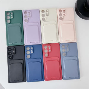 Luxury Solid Color Card Bag Wallet Holder Phone Case for Samsung Galaxy S25 S24 23 22 Ultra Plus FE A56 A72 Shockproof Cover