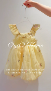 Girls Princess Dress Floral Embroidery Tulle Dress for Kids Birthday Party Wedding Flower Girl Dress Baby Girl Elegant Yellow Cream Dress