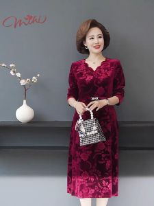 Váy thu đông trung niên cao cấp V65 - Váy dự tiệc mùa đông cho mẹ - Váy nhung trung niên cao cấp