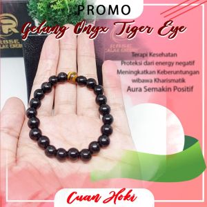 Gelang Terapi Kesehatan Gelang Batu Alam Black Onyx tali Karet Size 8mm Cocok untuk pria & Wanita Bisa COD