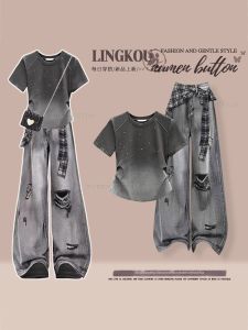 NUMEN BUTTON | Large Size American Style Summer Two-Piece Set