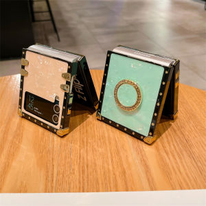 Case Samsung Galaxy Z Flip 4 Z Flip 3 Bling CaseLuxury Bling Glitter Sparkle Cute Gold Square Corner Soft Trunk Cover with Finger Ring Grip Kickstand Phone Skin