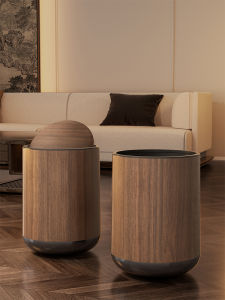 Retro Wood Grain Trash Can for Home Use Bedroom Bathroom Kitchen 15L Capacity Double Bucket Household Garbage Can