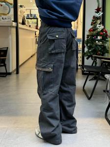 Retro American Dark Grey Washed Folded Work Trousers Loose Straight Casual Pants for Men And Women Spring Autumn New Style Multi Pocket