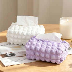 BUYNOW 1PC Soft Tissue Box Cover for Bathroom Vanity Decor Storage Holder for Napkin Dispenser Bubble Grid Fabric Tissue Box