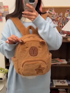 Plush Capybara Backpack Cute Girls School Shoulder Large Capacity Kawaii Schoolbag Beg Sandang