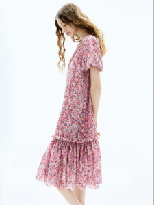 Juicy Couture | New Floral Print Ruffled Collar Beach Style Patchwork Dress