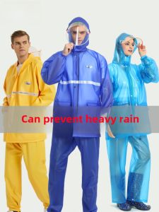 Thickened Plastic Raincoat And Rain Pants Set for Men Summer Full Body Waterproof Delivery Rider Split Style Fashionable Rainwear