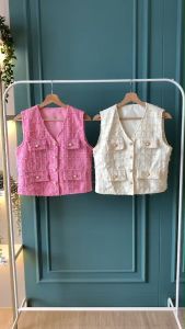 B3906 Ellen Checker Textured Tweed Vest