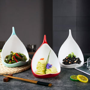 Creative Ceramic Dining Utensils Hotel Restaurant Cold Dish Display Plate Leaf Bowl Dish Adult Irregular Shape Chinese Style