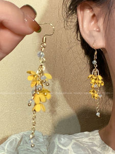 ต่างหูจี้ลูกปัดยาวสไตล์หวานสำหรับผู้หญิง ดีไซน์เก๋ไก๋ ประดับดอกไม้ ชุบทอง โลหะผสม เครื่องประดับแฟชั่น