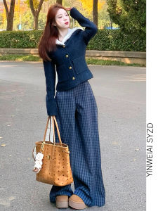 High Waist Wide Leg Pants Womens Loose Fit Casual Trousers Vintage Plaid Pattern Long Length Spring New Style Slimming Effect