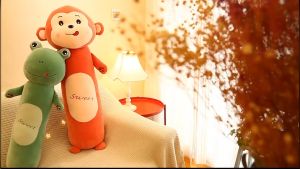 55cm/70cm/90cm Soft Long Cute Animal Pillow Bolster Plush Doll Monkey Lion Frog Rabbit Gift