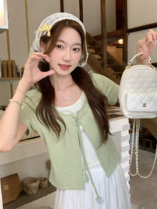 ZHANGQISHUI | Summer New Green Round Neck Fake Two-piece T-Shirt
