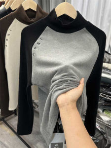 สูง ปกเสื้อ คอเต่า ผู้หญิง หนาขึ้น งานเย็บปะติดปะต่อกันปักออสเตรเลีย ผ้าขนแกะ ฤดูหนาว เสื้อท่อนบน ทันสมัย เสื้อชั้นฐาน