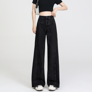 La Chapelle | Womens Bow Detail High Waisted Loose Fit Wide Leg Jeans