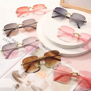 Fashion Rimless Gradient Sunglasses for Women UV400 Anti-Glare Korean Retro Rectangle Sunglasses UV Protection Eyewear