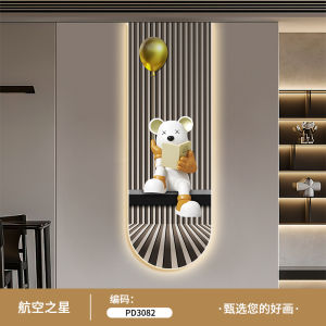 Violent Bear Entrance Painting Modern with Clock Home Wall Painting Aisle Hanging Painting Atmosphere Light Painting Living Room Mural