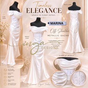 Minimalist Civil Wedding Dress – Elegant Mermaid Silhouette in Metallic Gazar
