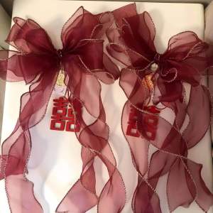 Readystock 现货🇲🇾  1 对装 结婚窗帘绑带新款超仙蝴蝶结喜庆婚礼喜字婚房装饰卧室客厅布置 wedding marry ribbon curtain decorations