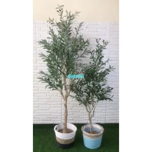 Pohon Artificial Tanaman Hias Zaitun Olive X3 T140 & T180 Latex Cover Anyaman Seagrass Handle Dekorasi Ruang Tamu