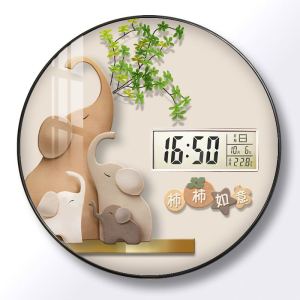 Modern Simple Nordic Style Wall Clock for Living Room Electronic Display Calendar Home Decor round Shape Wooden Material Battery Powered