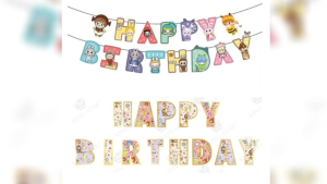 Happy Birthday Banner Characters 5M - Colorful Party Decorations with Cute Cartoon Designs for Celebrations 1313