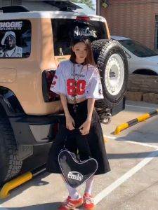 American black denim capri pants mens and womens summer vintage mid-length pants loose plus size quarter pants straight leg pants