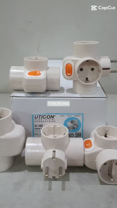 UTICON Steker Stop Kontak Arde 2 Lubang S-128 / Stop Kontak 2-Soket
