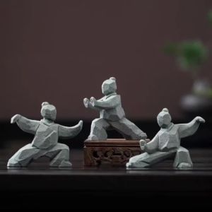 Sanrio | Tai Chi Kung Fu Figure Ornament Chinese Style 3D Printing Grey Decorative Craft Home Desktop Tea Table Tea Pet Decor
