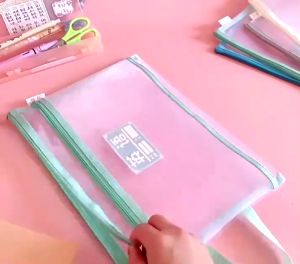 Stationery Storage Bag A4 File Large Capacity Mesh Zipper Bag Double-layer Organizer Bag Transparent Stationery Bag File Buku Fail Kertas