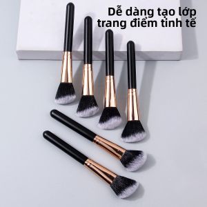 Bộ 6 Cọ Trang Điểm Cán Gỗ Đầu Cọ Mềm Đa Năng Sợi Nylon Dùng Cho Phấn Phủ Má Hồng Kem Nền Che Khuyết Điểm Tạo Khối