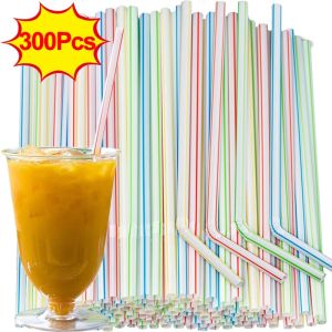 300Pcs Colorful Disposable Straws Kitchen Flexible Plastic Straw for Milk Tea Juice Party Supplies Drinking Straws