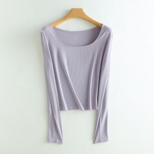 MiiOW | Slim Fit Long Sleeve Square Collar T-Shirt Womens Base Shirt Versatile Classic Style Autumn New Arrival Cat Person MiiOW