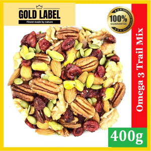 GoldLabel Omega-3 Trail Mix 400g - Nuts and Dried Fruit - 100% Guarantee Healthy snacks Vegan