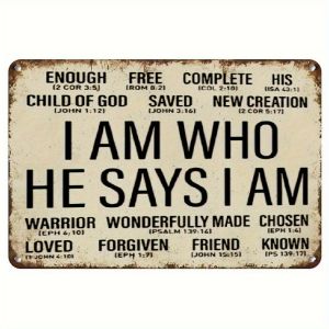 HelloYoung | 2D Metal Sign Christian Metal Wall Art "I Am Who He Says I Am" Bible Verse Sign Vintage Rustic Decor for Home Office Bedroom
